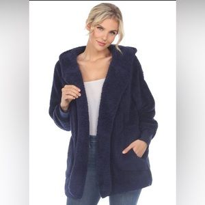 White Mark Plush Hooded Cardigan